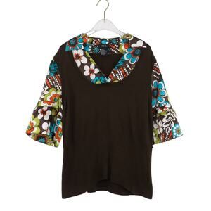 RQT 1990s Vintage Brown Sweater Vest with Retro Floral Collar Underlay Large